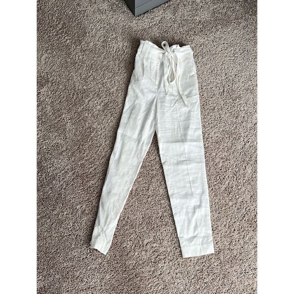 Express White Linen skinny Paperbag for Waist Belt Trouser Pants - Picture 1 of 5